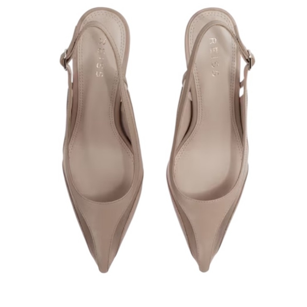 NEW Reiss Ellie Mesh Slingback Heels Latte Tan | Pointed Toe Court Pump | EU 39